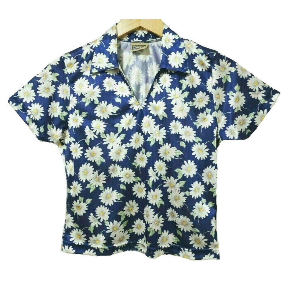 S/M Vtg 90s Y2K Daisy AOP Gen X Soft Club Festival Cyber Rave Boxy Boho Shirt
